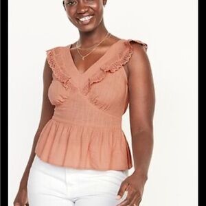 Old Navy Flutter Sleeveless Pastel Pink Lace Trimmed Cotton Top